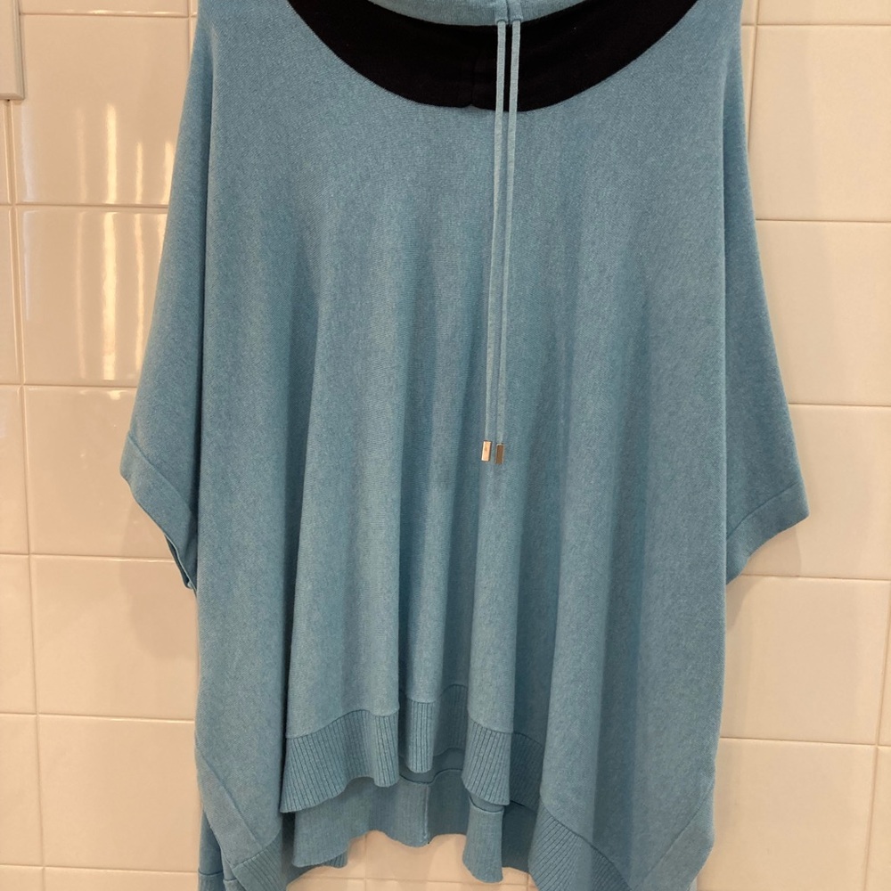 Chico’s Blue Poncho with Navy Collar